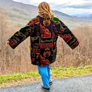 1980’s Vintage “Giorgio Parnucci” Faux Fur Coat “Crest and Coat of Arms” Print